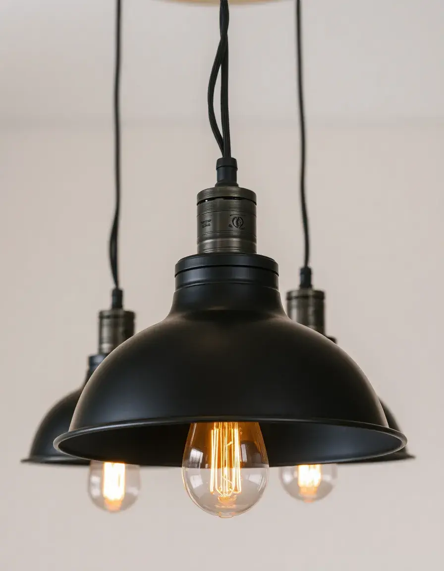 Industrial black metal pendant light set for kitchen island