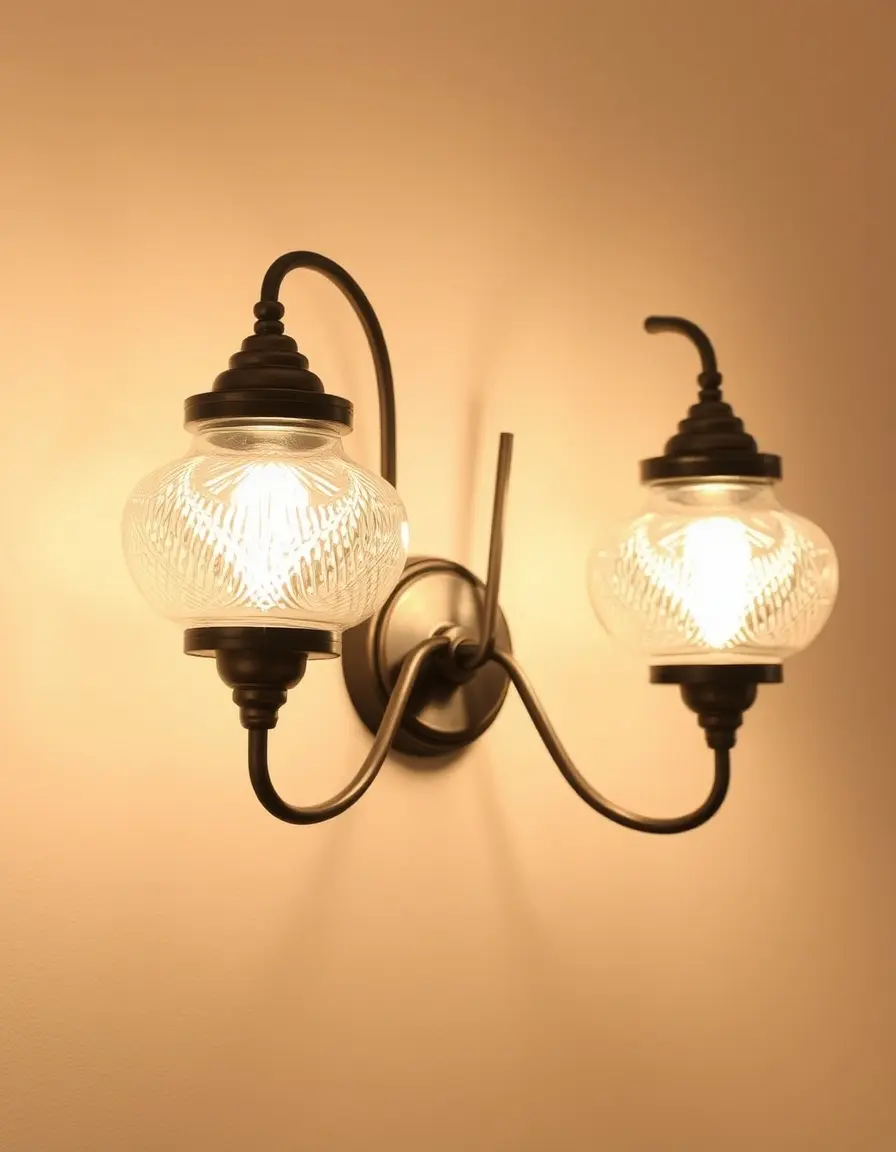Antique bronze wall sconce lights with glass shades for kitchen