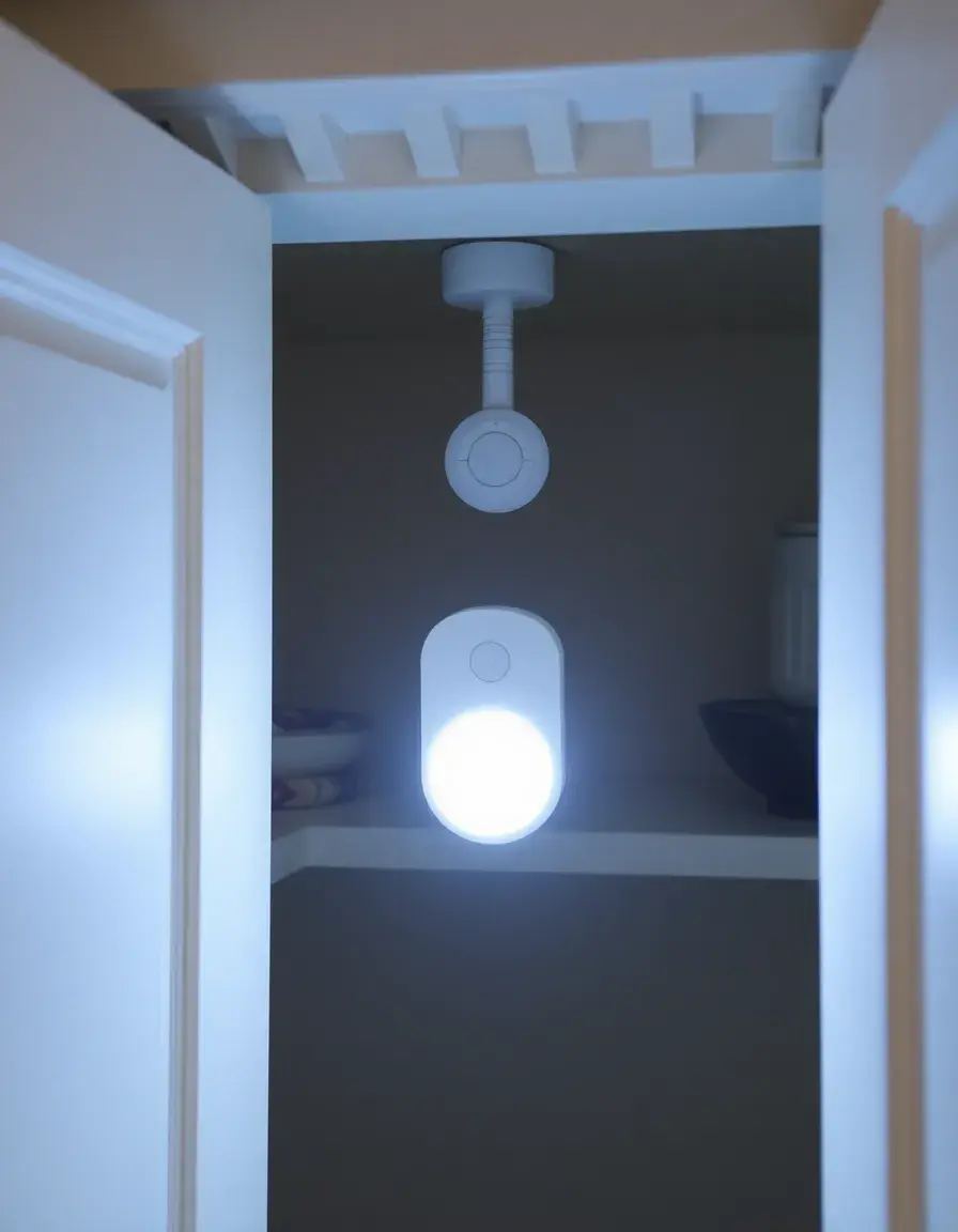 Battery-powered motion sensor light for kitchen pantry or cabinets