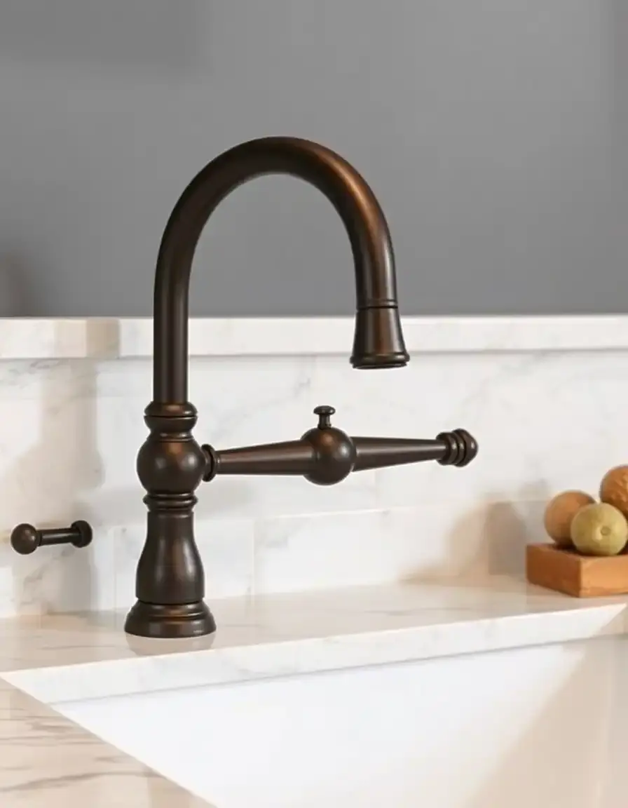 Oil rubbed bronze bridge faucet with high arc