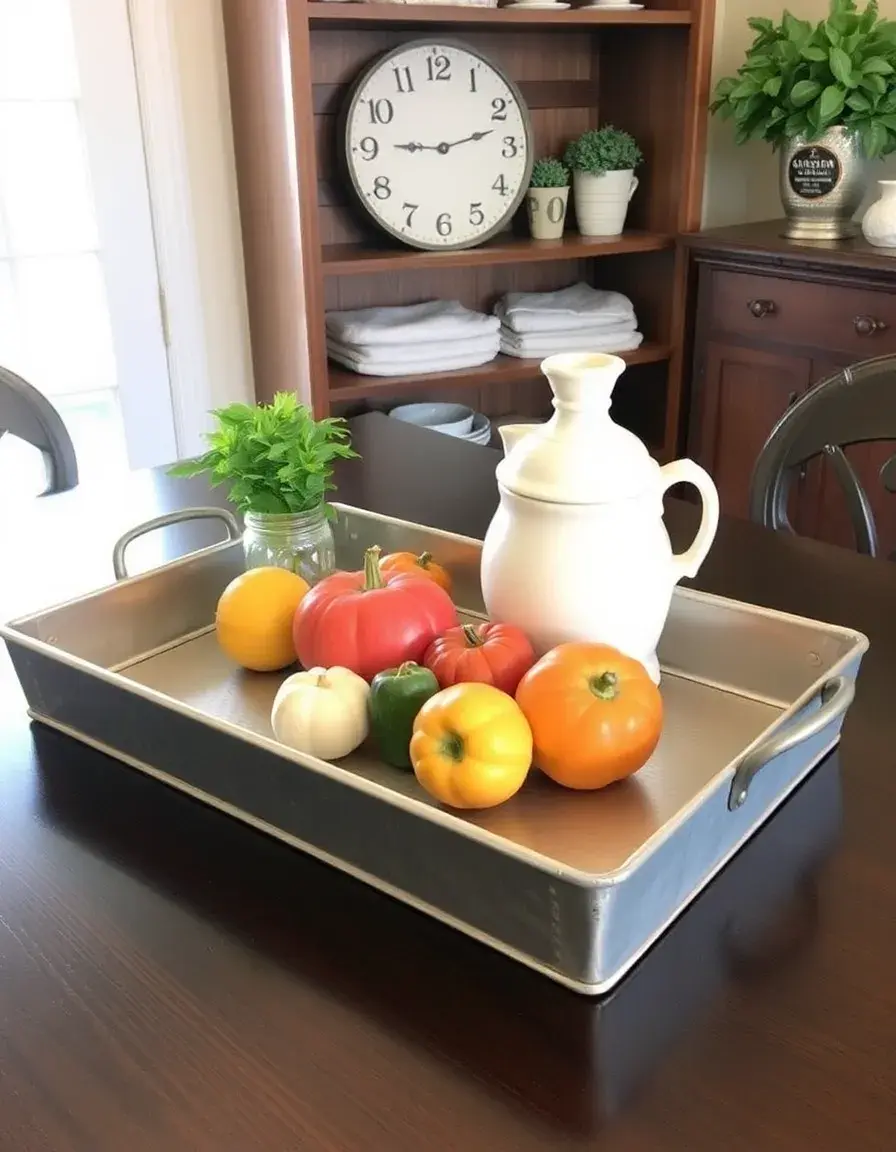 Large galvanized metal serving tray with handles