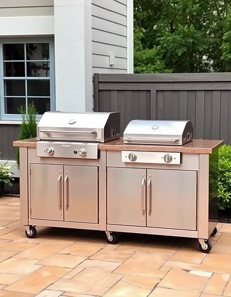 Stainless steel outdoor kitchen island with grill space and wheels
