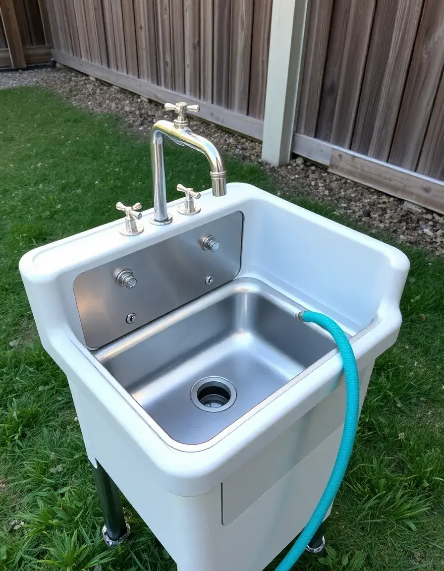 Portable outdoor sink with faucet and hose connection