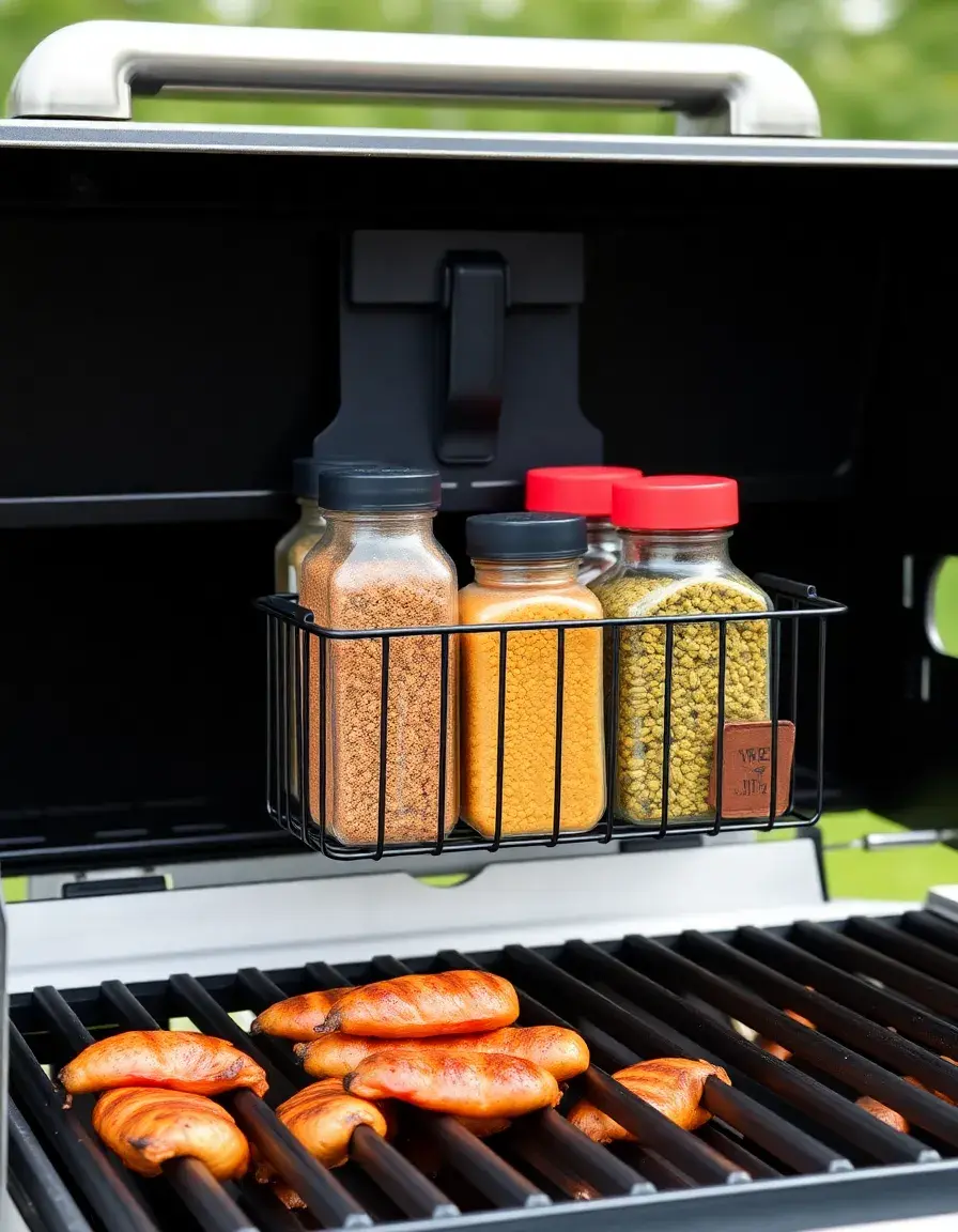 Weather-resistant clip-on spice rack for grill