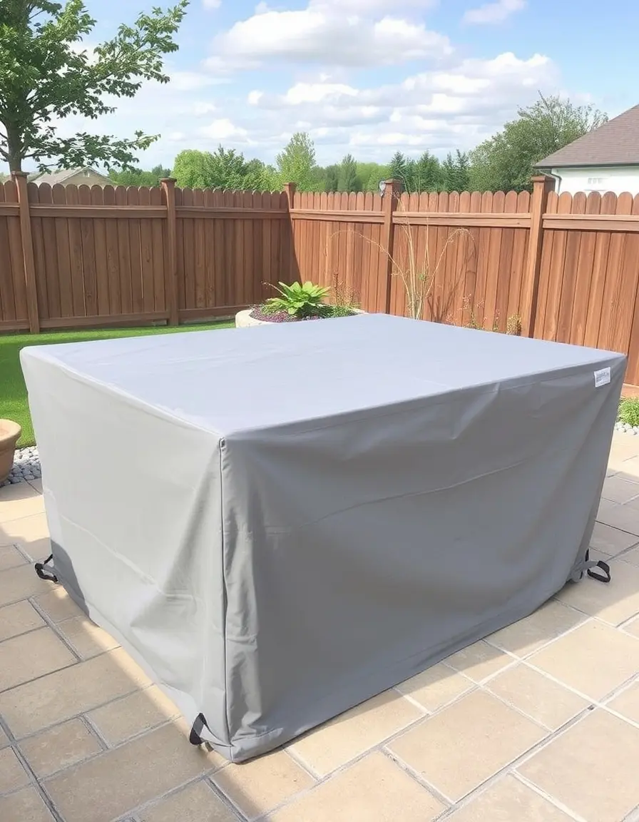 Waterproof gray fabric cover for outdoor kitchen island