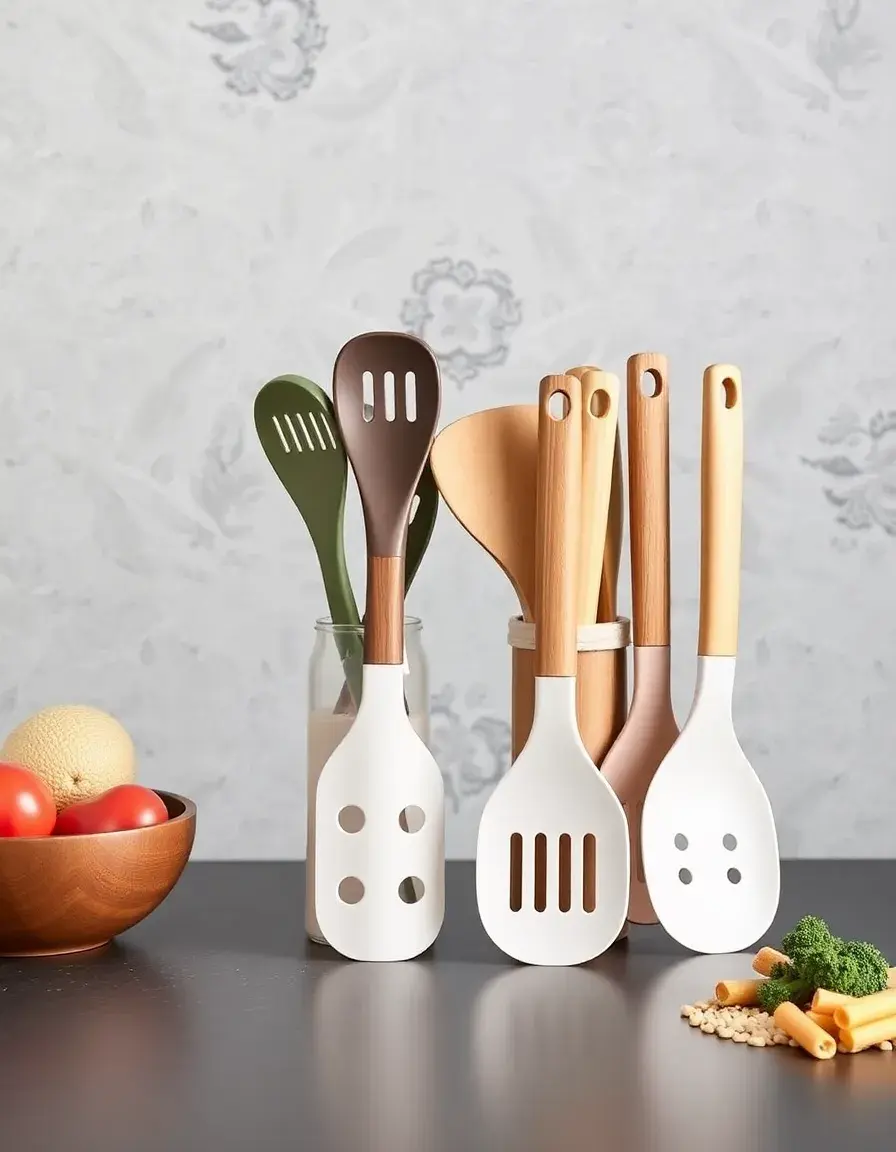 15-piece silicone and wood kitchen utensil set in holder