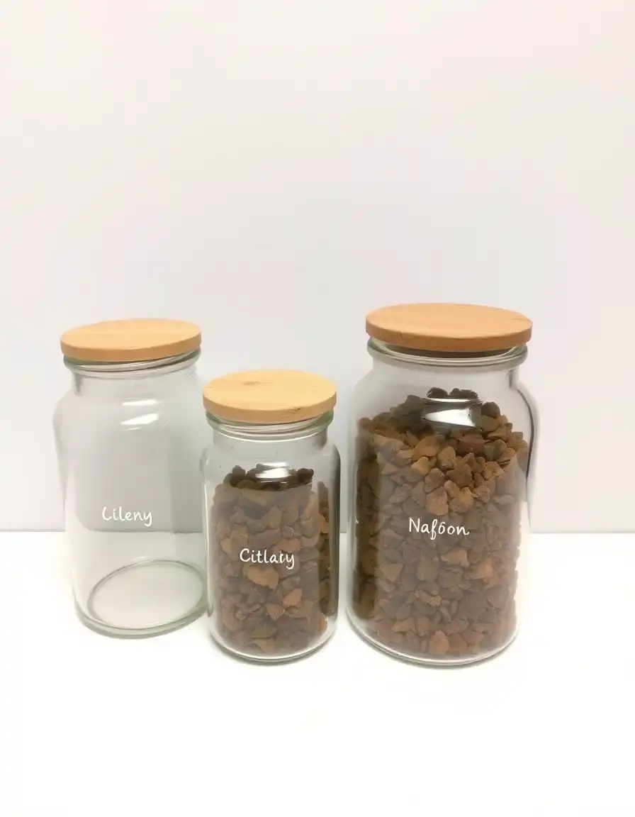 Glass storage jars with bamboo lids and labels