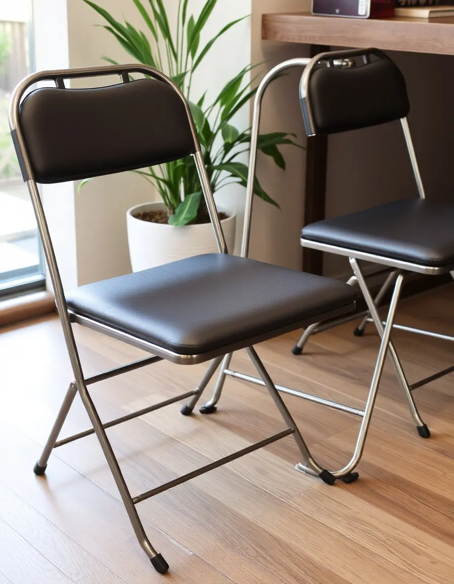 Set of 2 folding chairs with padded seats and metal frame