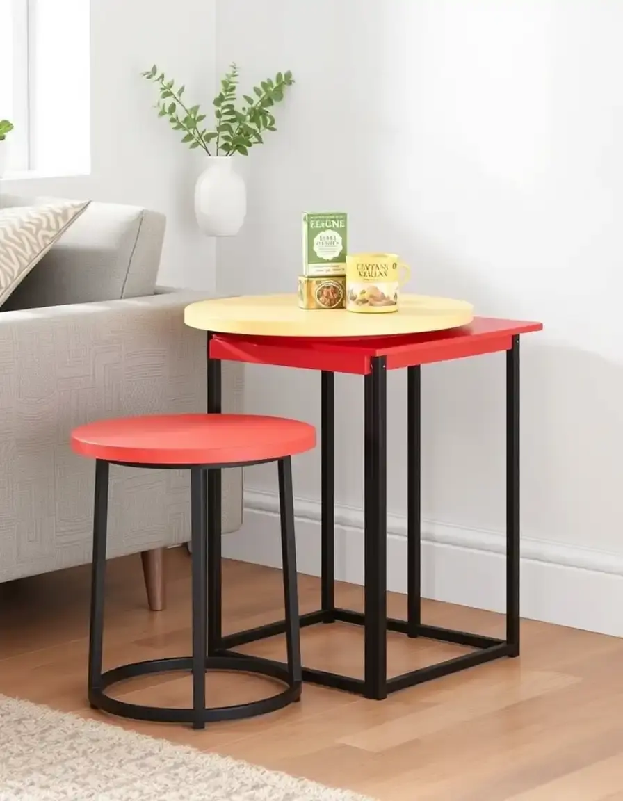 Three-piece colorful nesting tables for kitchen