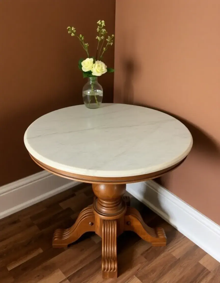 Single pedestal round table with marble top