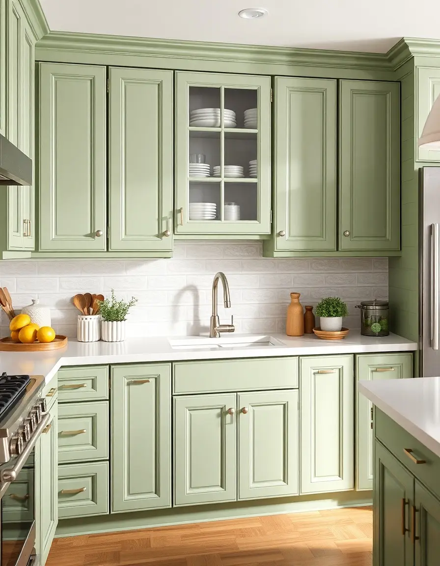 Sage Green Painted Cabinet Set in a modern kitchen