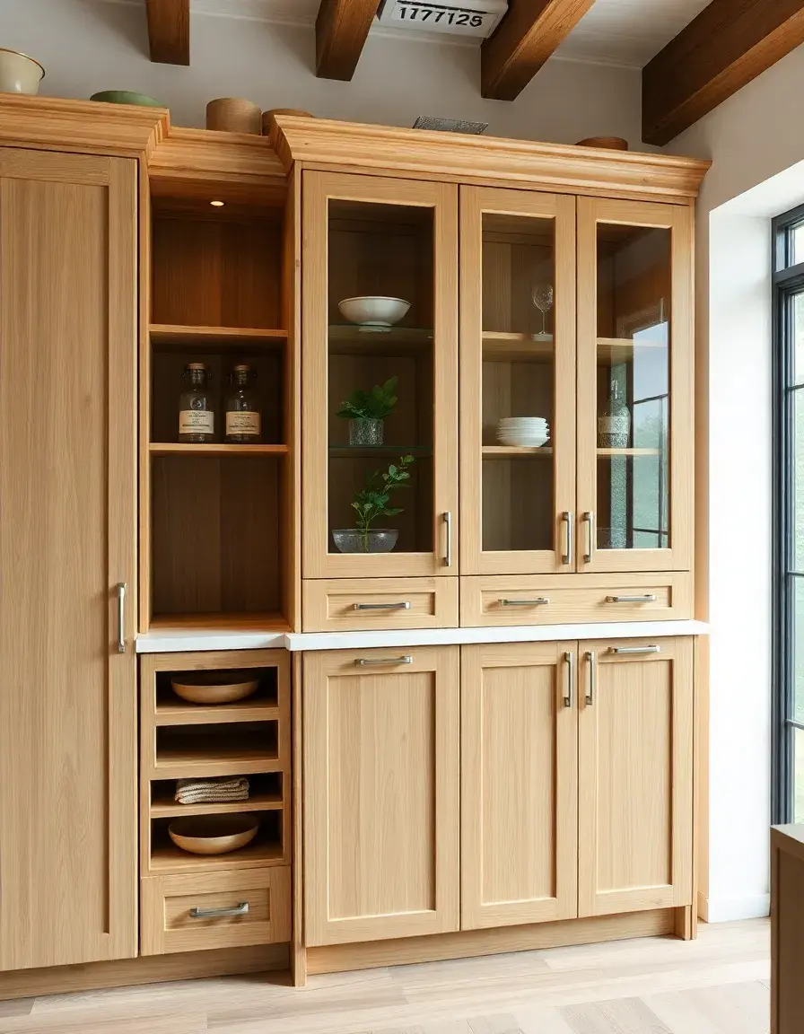 Bamboo Green Tinted Kitchen Cabinets with open shelves