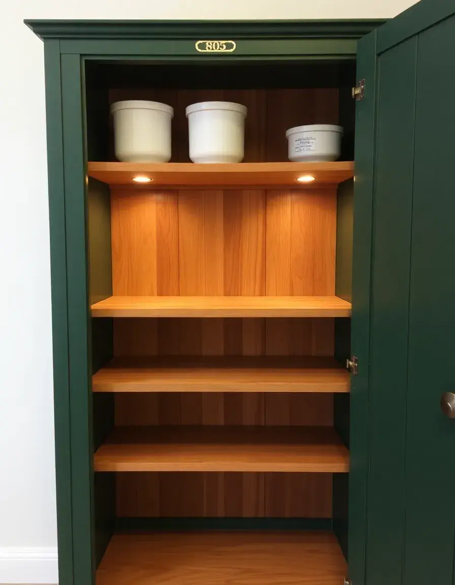 Tall Forest Green Pantry Cabinet with adjustable shelves