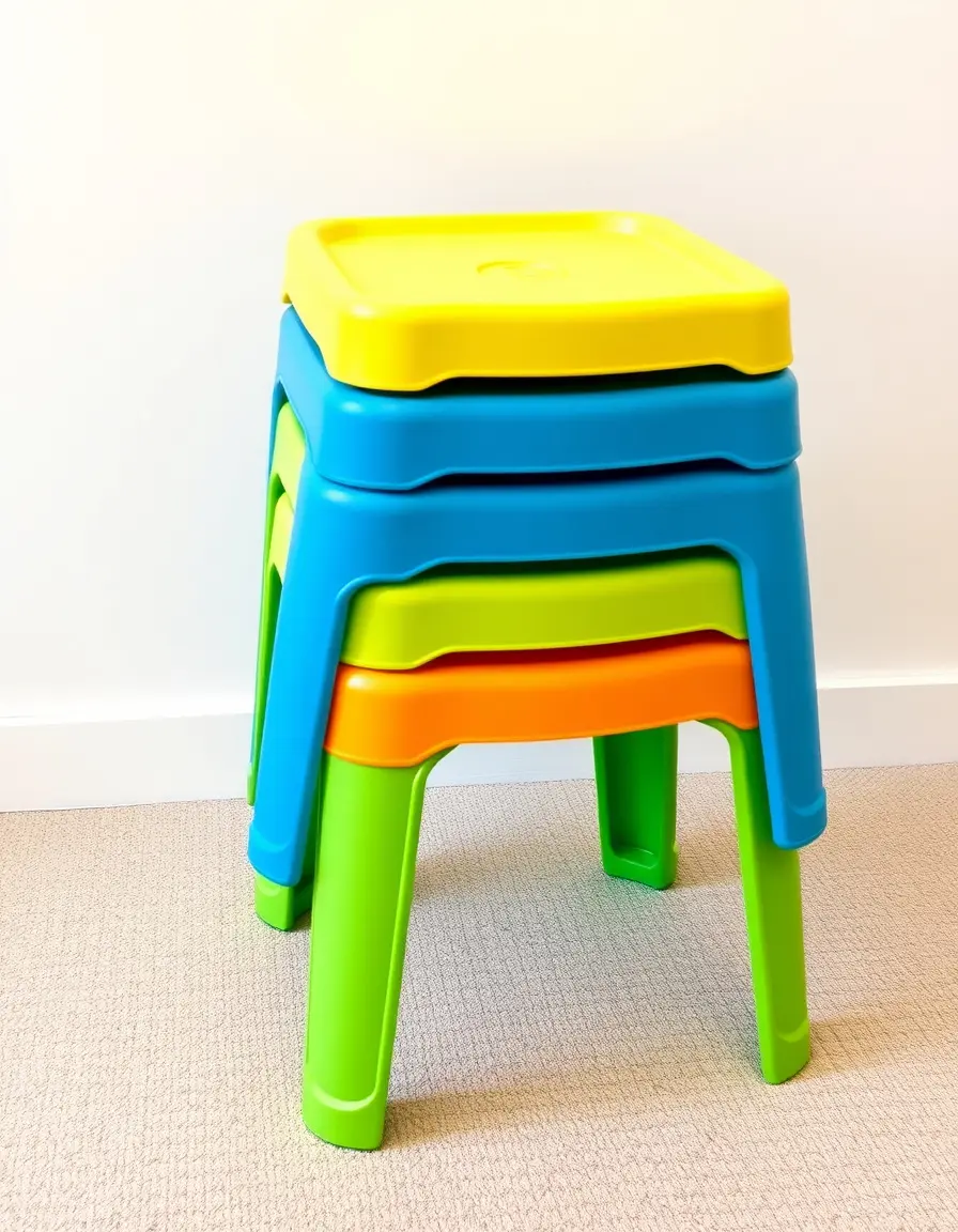 Set of 4 stackable plastic stools in bright colors