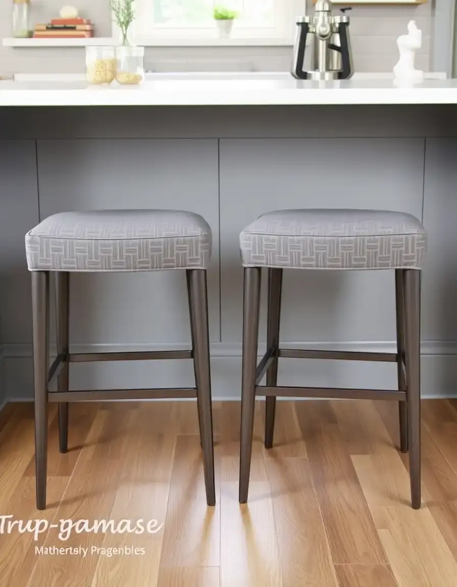 Pair of gray upholstered counter height stools