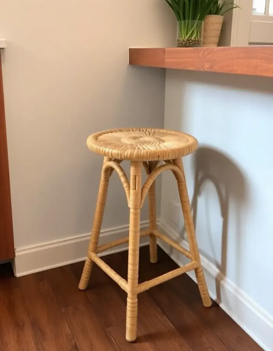 Boho rattan woven stool for kitchen