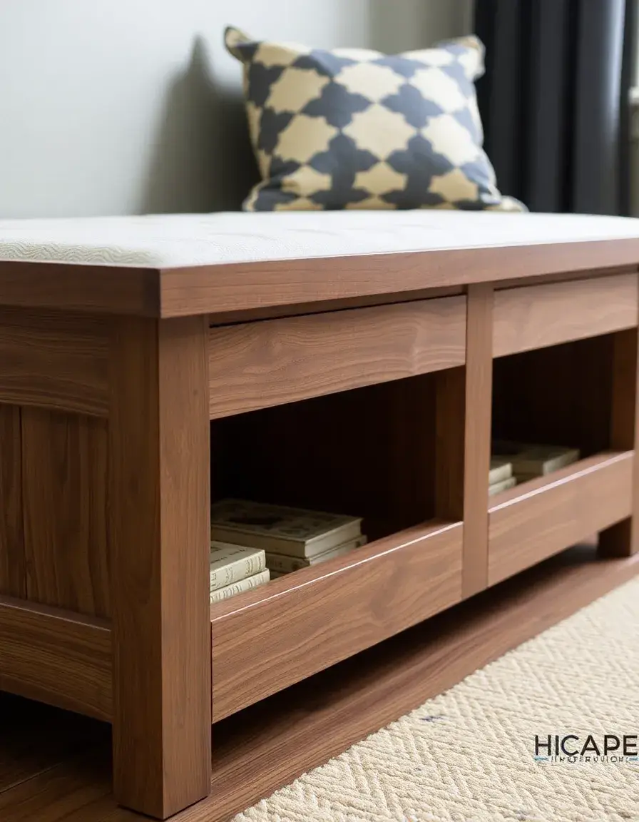 Storage bench with under-seat compartment and upholstered top