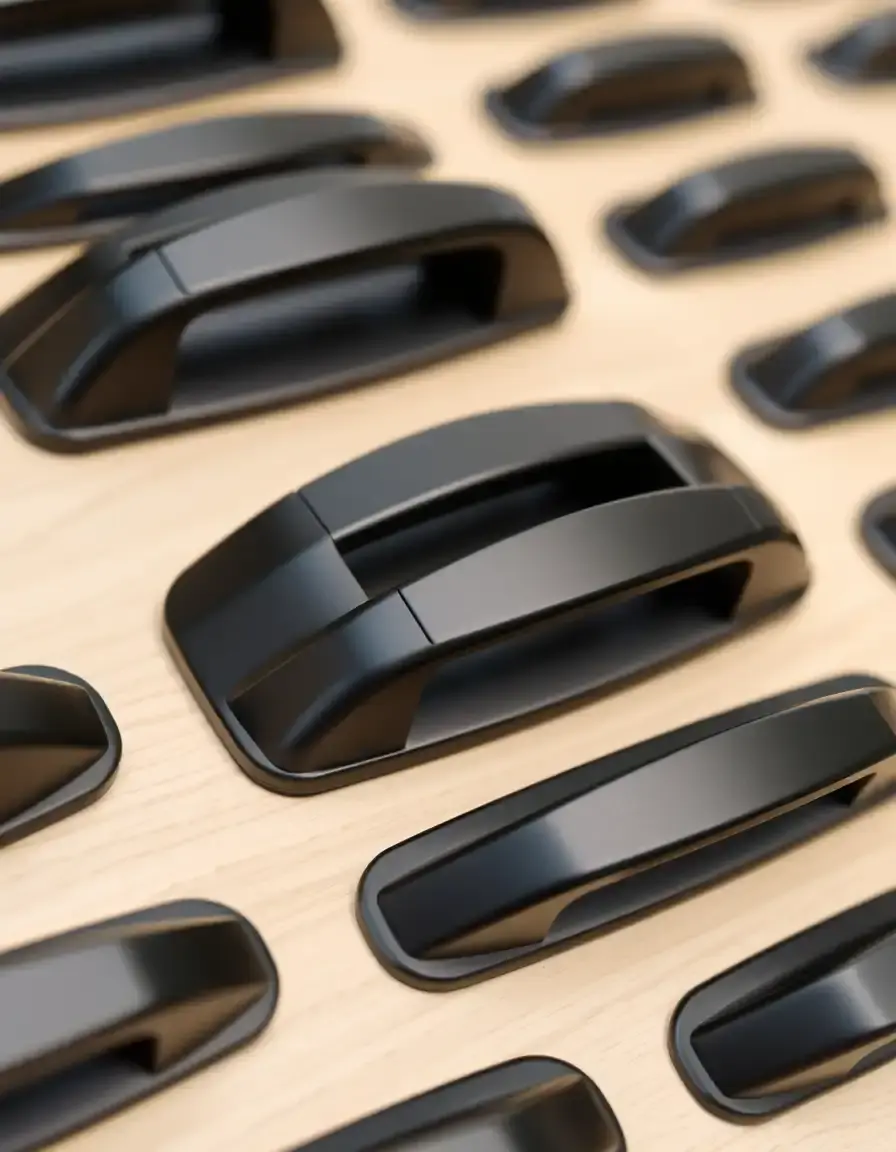 Modern black plastic handles for kitchen units
