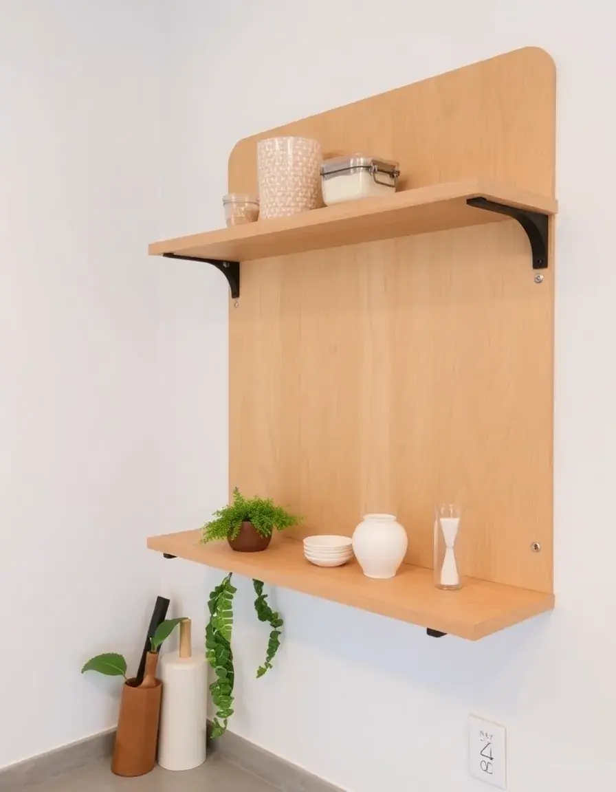 Wall-mounted particle board kitchen shelf