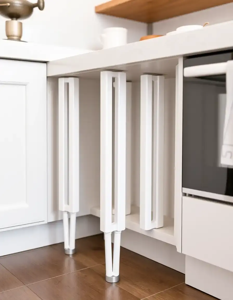 Adjustable plastic legs for base kitchen units