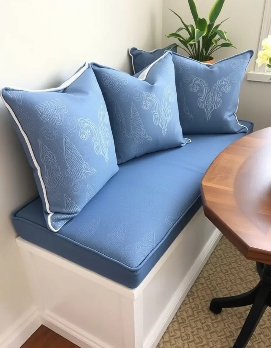 Padded Bench Cushions in Blue Fabric