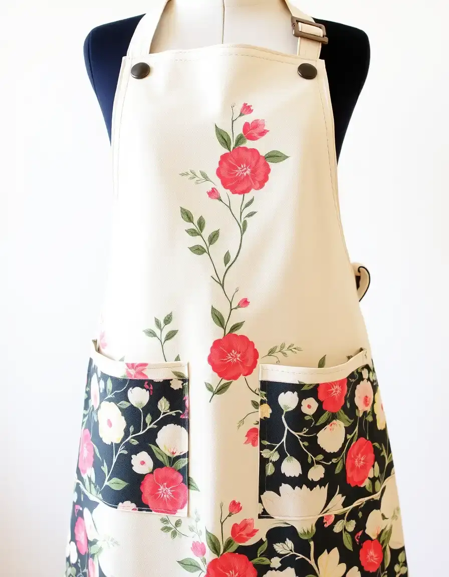 Country Style Floral Print Apron with pockets