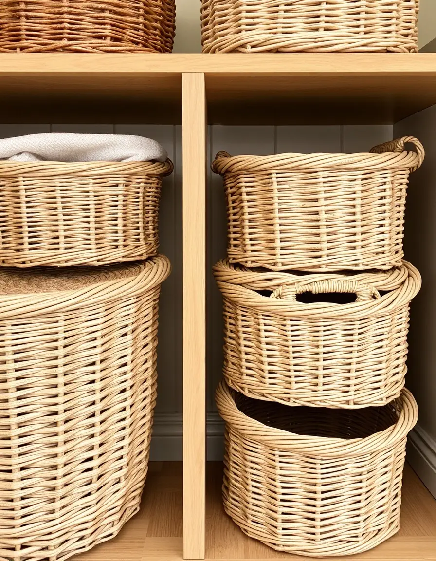 Wicker storage baskets for a country kitchen