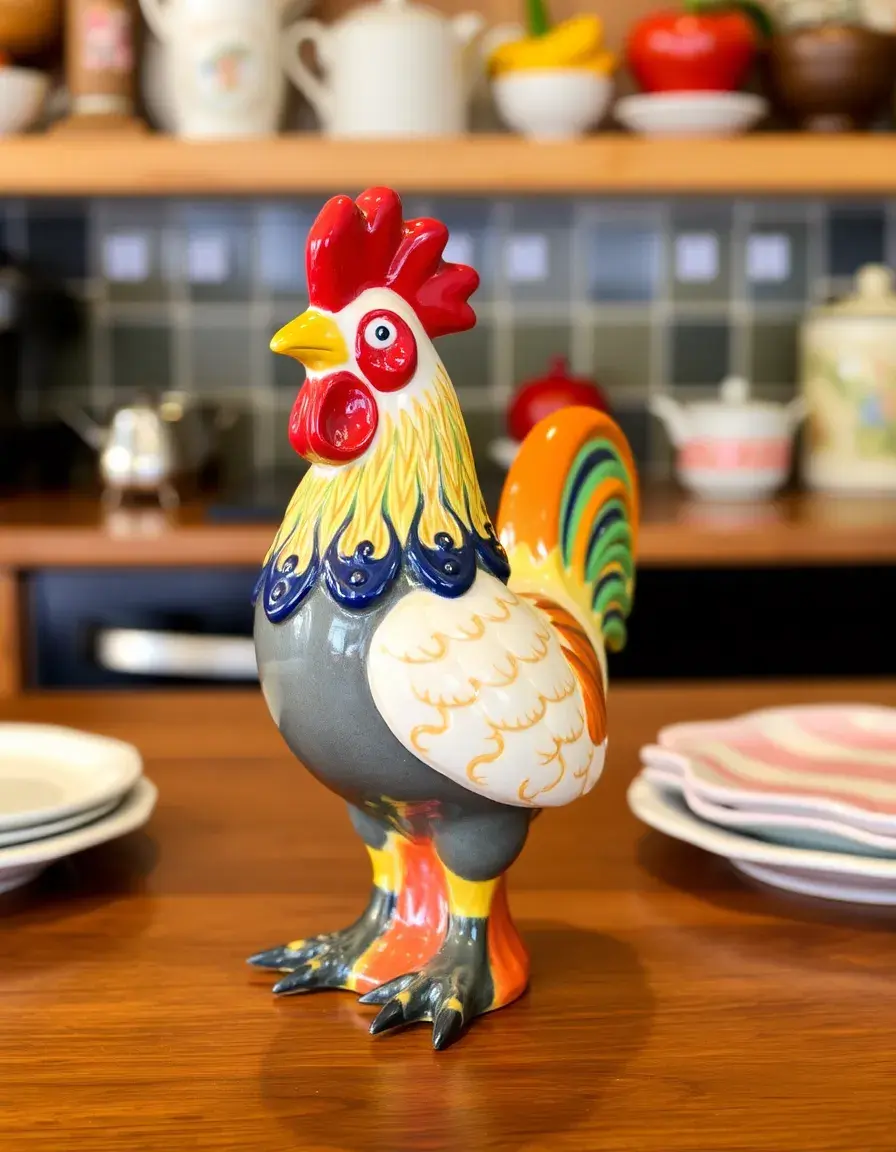Ceramic rooster figurine for kitchen decor