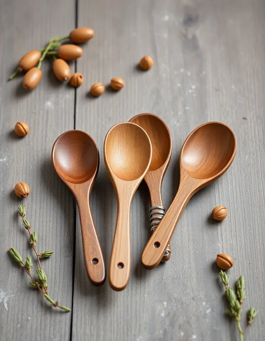 Rustic olive wood spoons for cooking