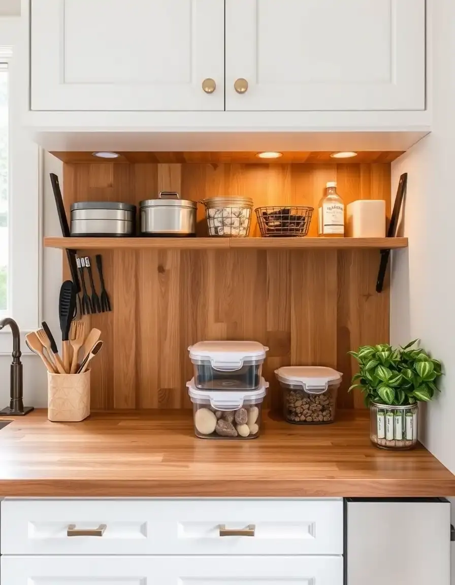 Lift-top storage compartment inside a kitchen bench