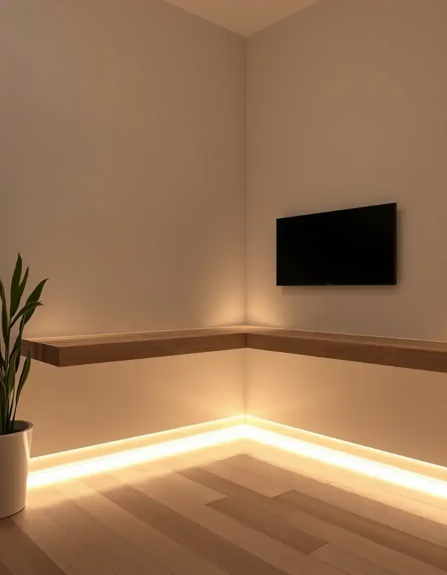 Ambient LED lighting installed under a kitchen bench