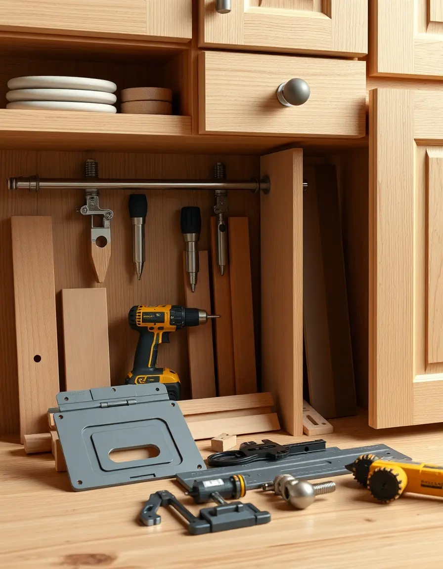 Cabinet hardware installation kit with drills and templates