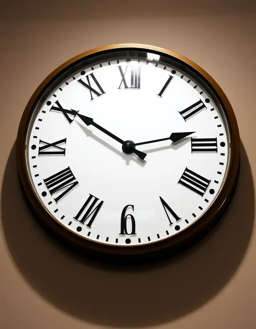 Oversized wall clock with black hands and a clean white face