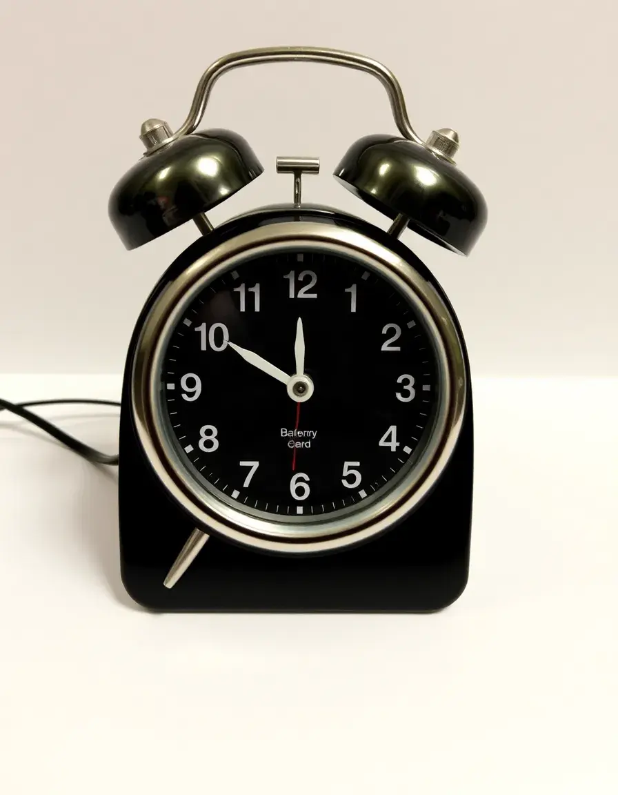 Small analog countertop alarm clock, battery operated