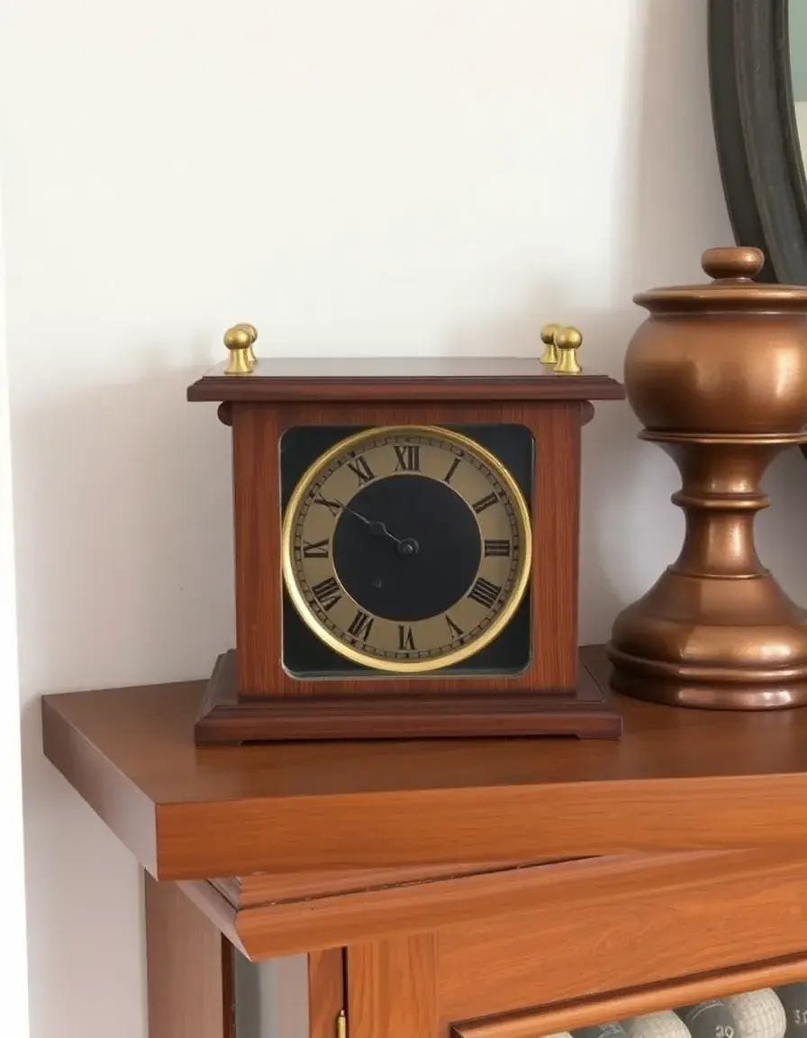 Small Mantel Clock with Brass Accents