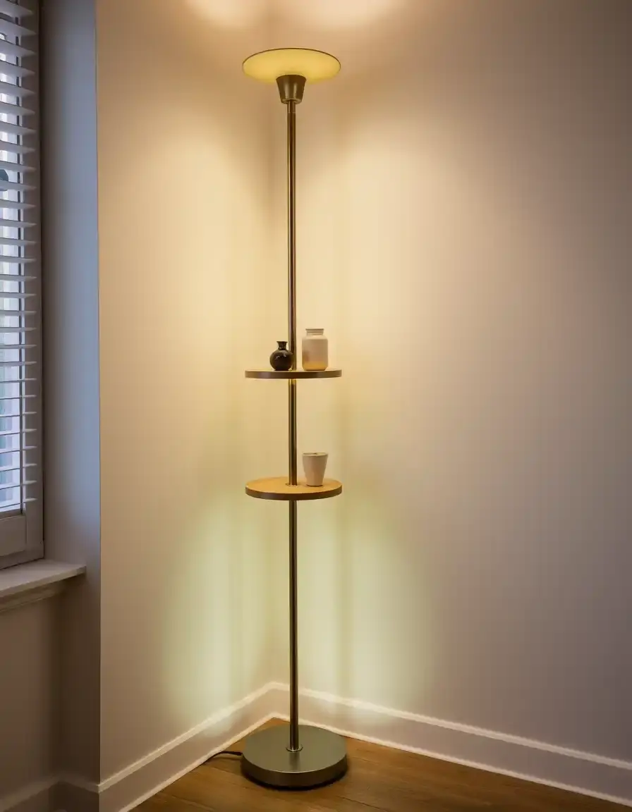 Floor lamp with shelf for kitchen