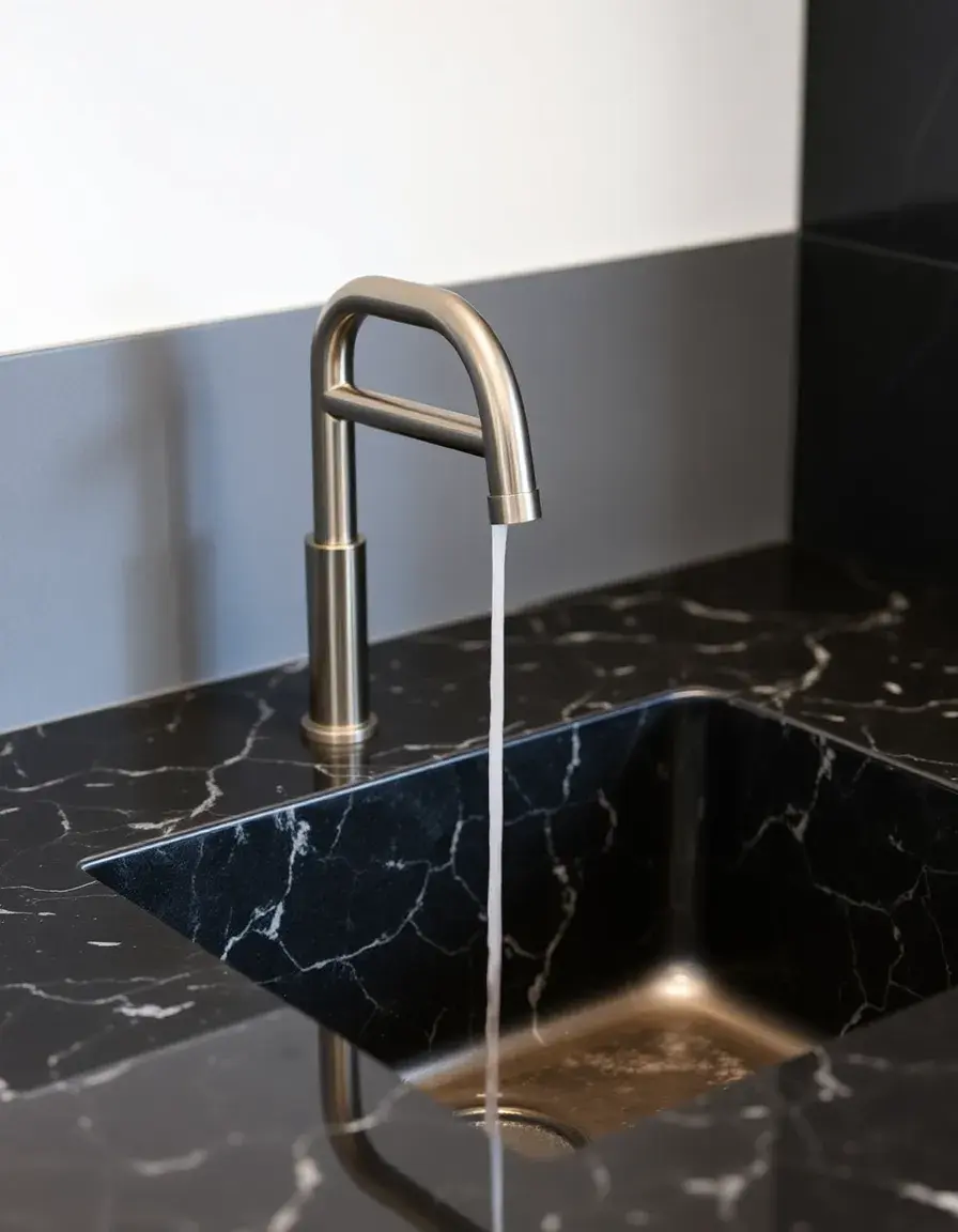 Black granite sink with pull-down faucet