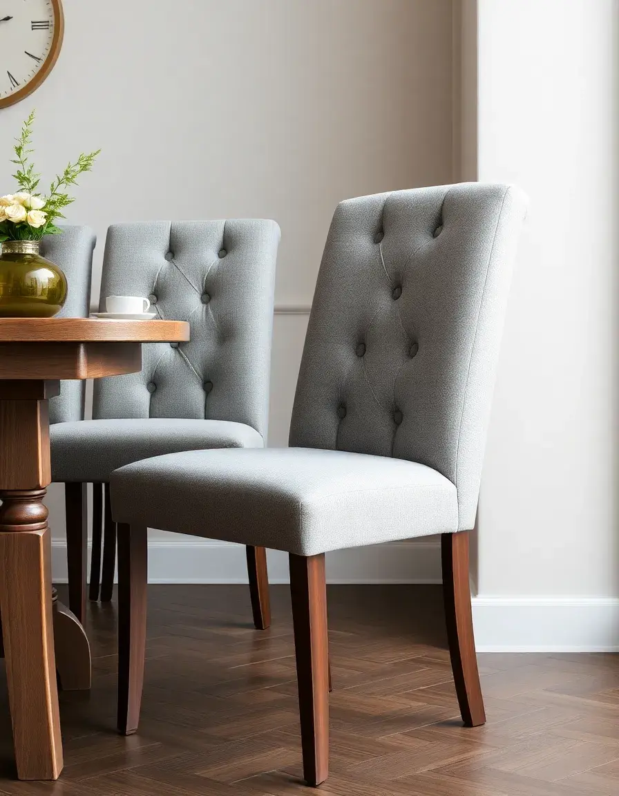 Gray Fabric Upholstered Kitchen Dining Chairs button tufted
