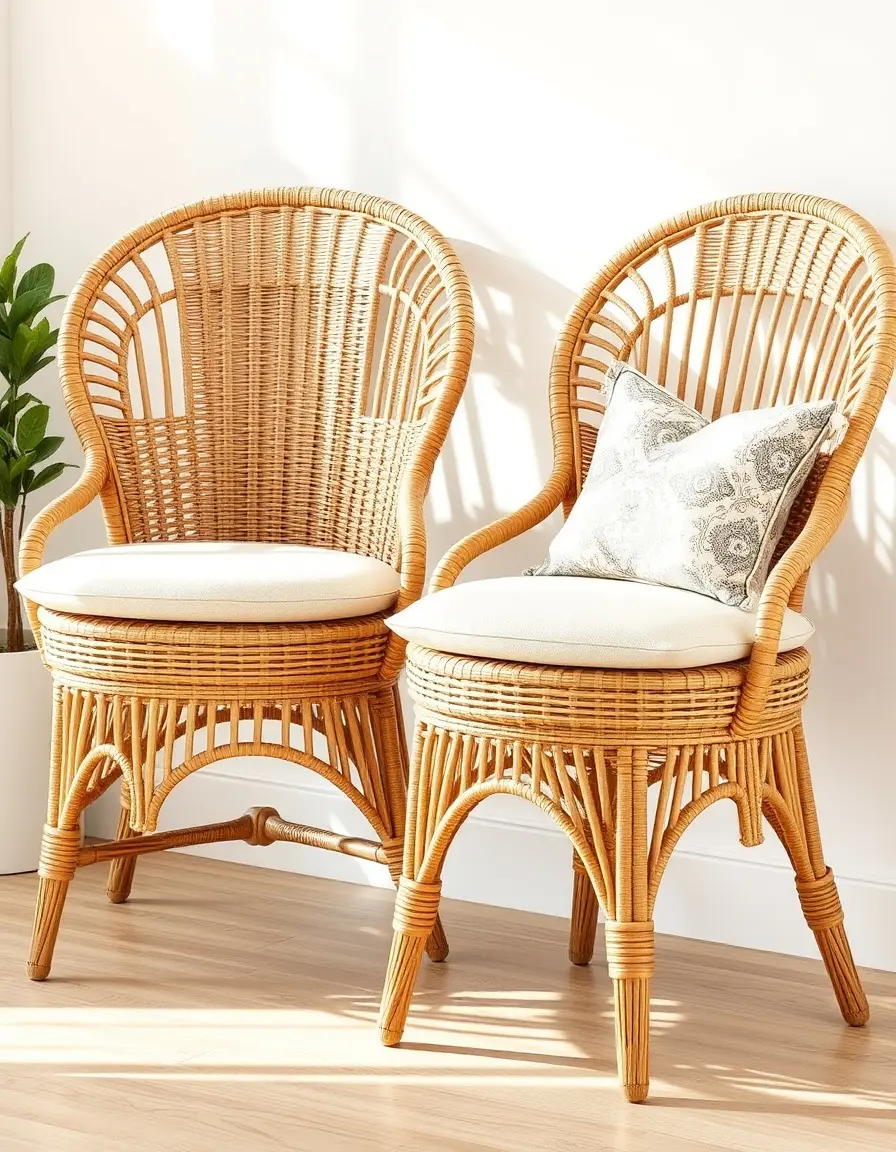 Natural rattan woven kitchen chairs boho style