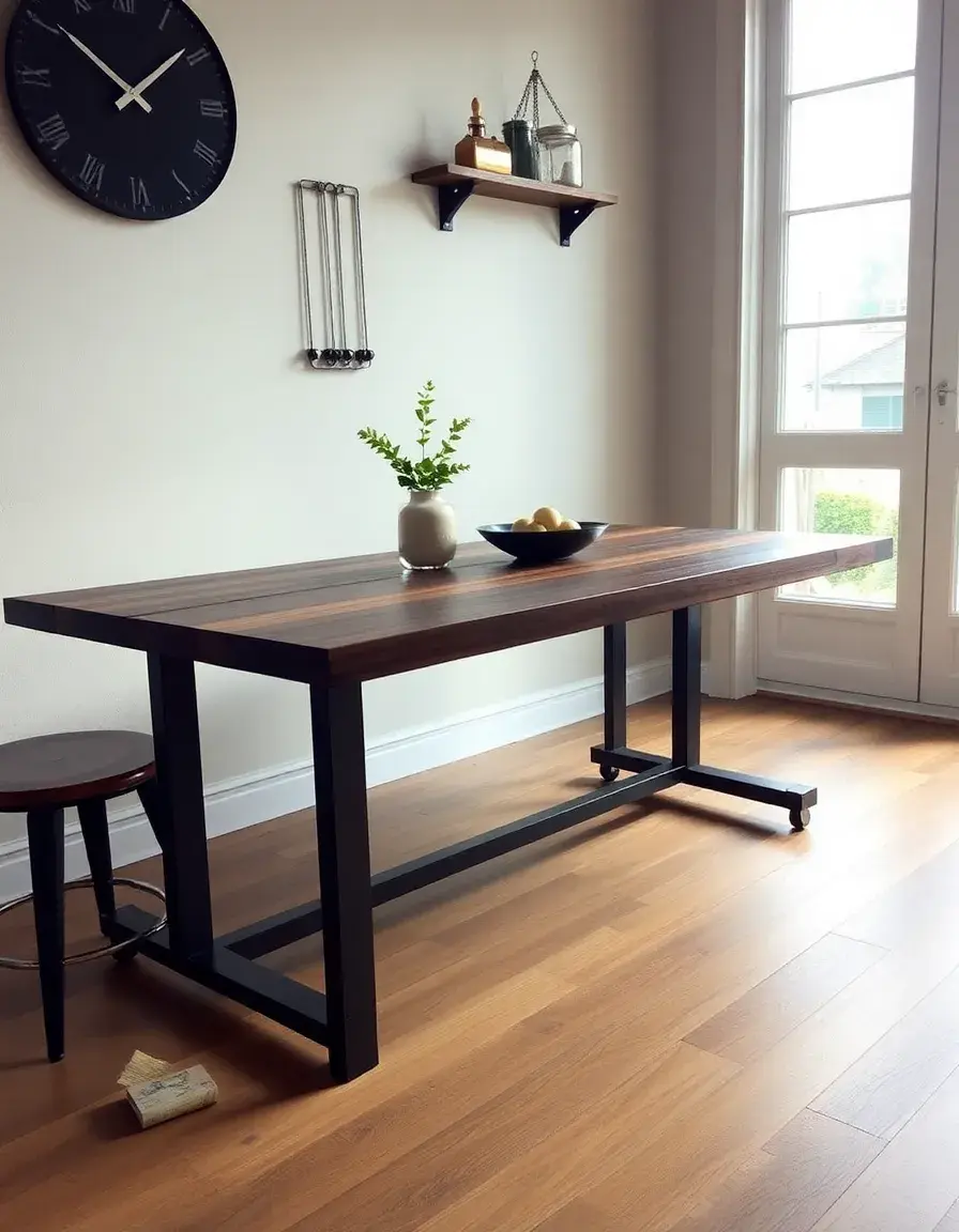 Industrial style kitchen table with metal legs and wood top