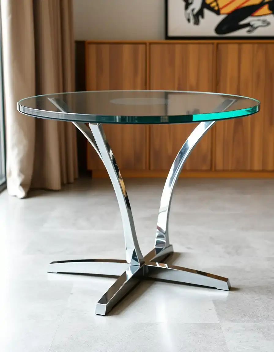 Contemporary glass kitchen table with chrome base