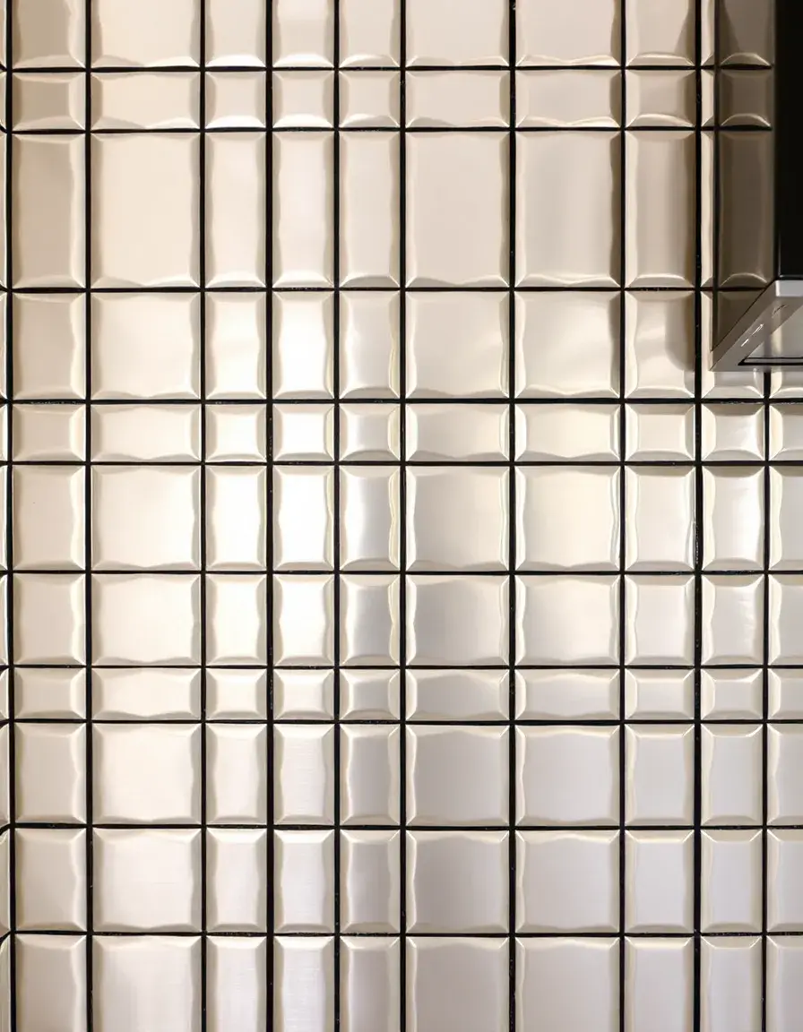 Stainless metallic tiles for kitchen accent
