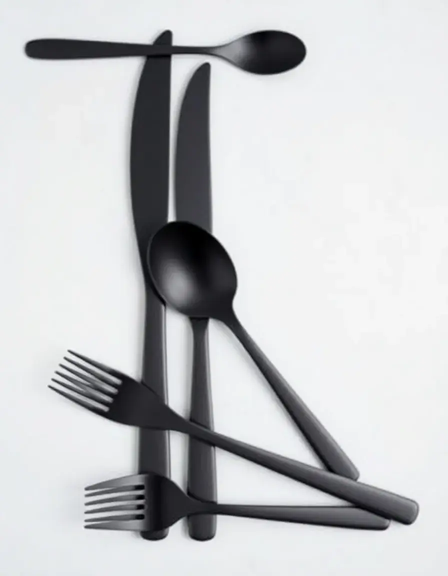 Matte black minimalist cutlery set