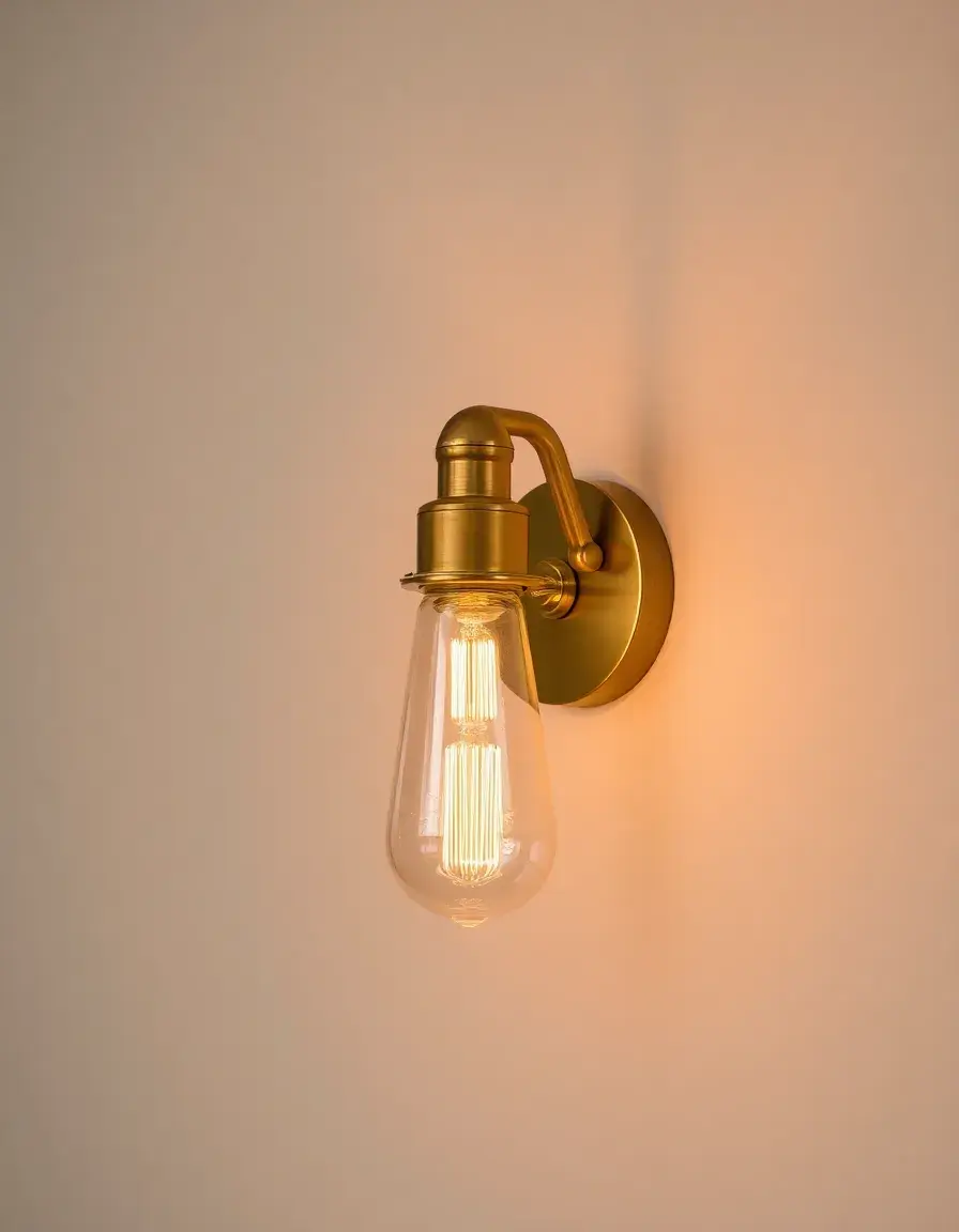 Dimmable kitchen wall lights with a brass finish providing ambient light