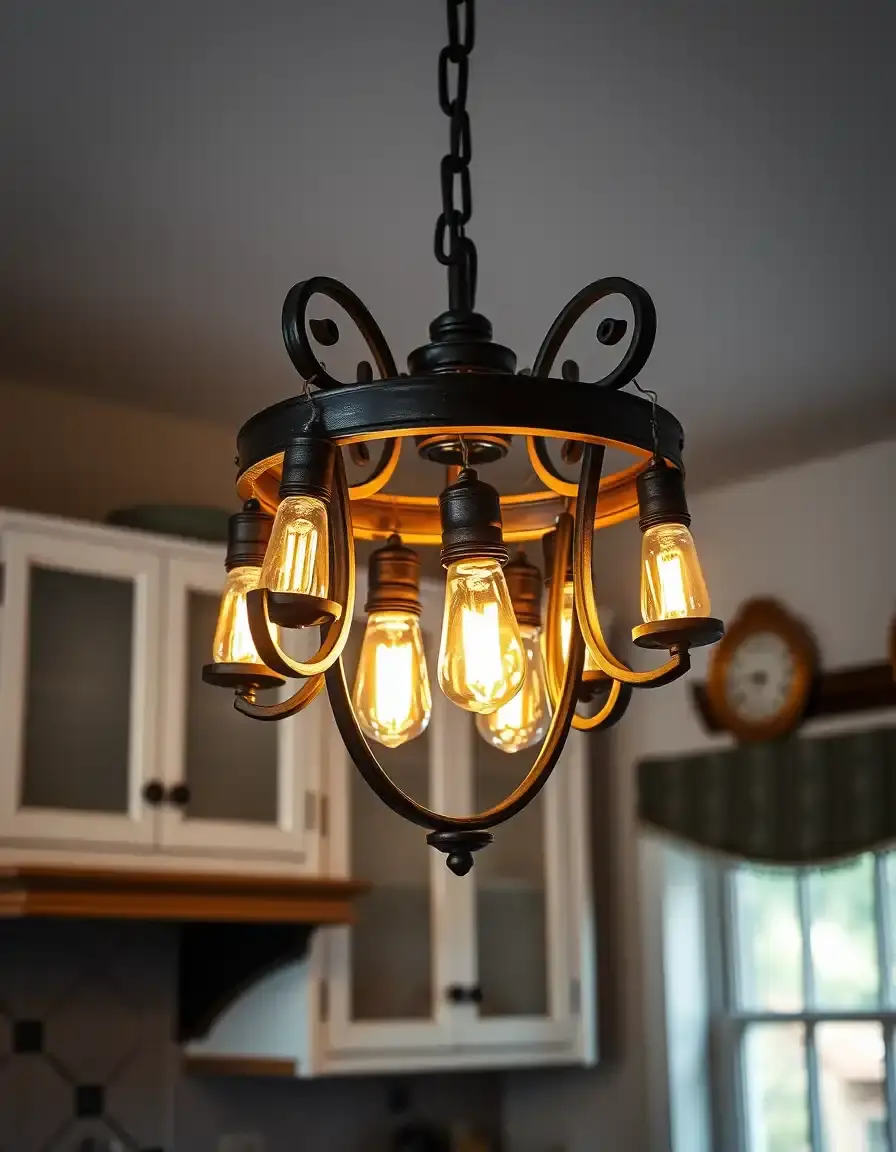 Vintage style kitchen chandelier with Edison bulbs and rustic charm