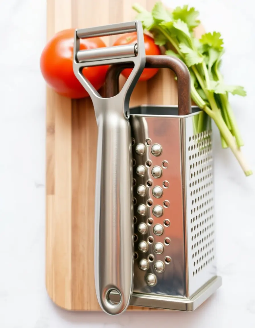 Stainless steel vegetable peeler and box grater