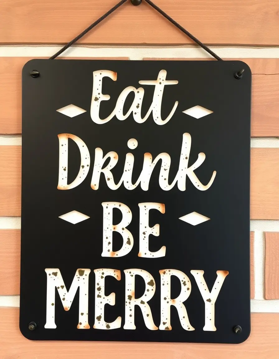 Black Metal Kitchen Sign saying Eat Drink Be Merry