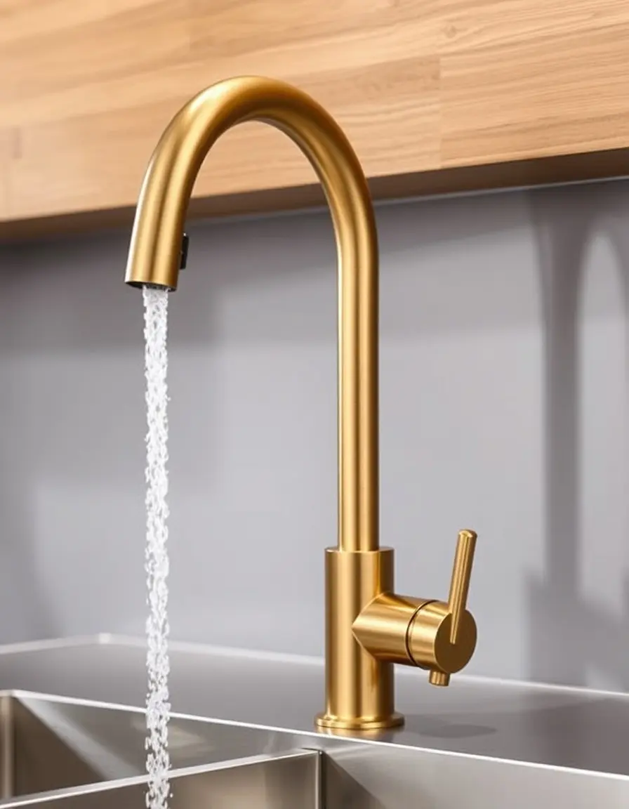 High arc brushed gold brass faucet