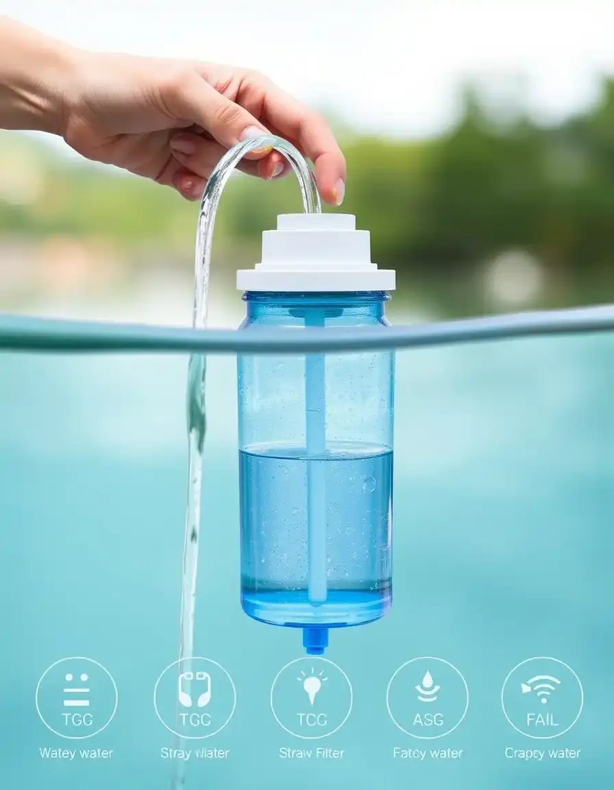 Compact straw water filter for outdoor use