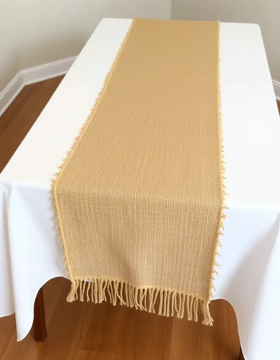 Burlap table runner with fringe edges